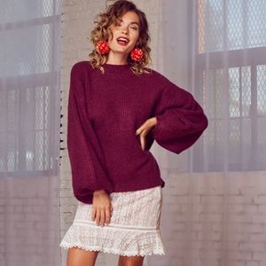 LOST + WANDER Cabernet Ribbed Bell Sleeve Sweater size Medium